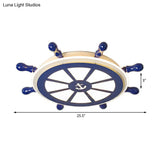 Nautical-Style Flush Mount Led Ceiling Lamp: Rudder Design In Blue For Dining Room