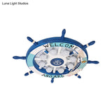 Nautical Style Flush Mount Light With Rudder Shape - 8 Lights Metal Ceiling Lamp For Nursing Room