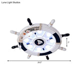 Nautical Style Flush Mount Light With Rudder Shape - 8 Lights Metal Ceiling Lamp For Nursing Room