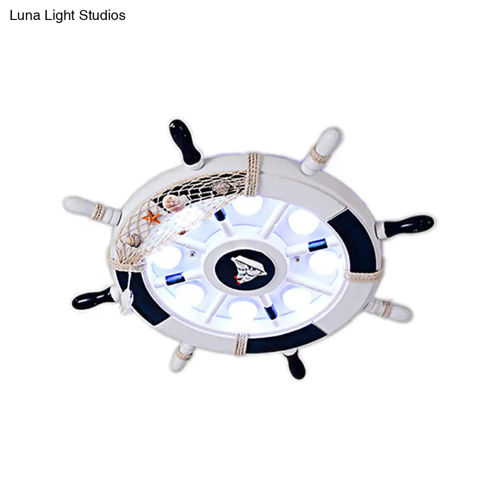 Nautical Style Flush Mount Light With Rudder Shape - 8 Lights Metal Ceiling Lamp For Nursing Room
