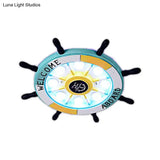 Nautical Style Flush Mount Light With Rudder Shape - 8 Lights Metal Ceiling Lamp For Nursing Room