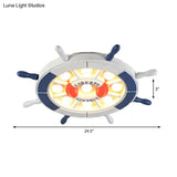 Nautical Style Led Blue Flush Ceiling Light With Rudder Wood Shade
