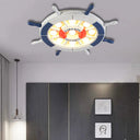 Nautical Style Led Blue Flush Ceiling Light With Rudder Wood Shade / B