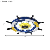 Nautical Style Led Wood Shade Flush Mount Ceiling Light - Blue Finish Dome/Rudder Design