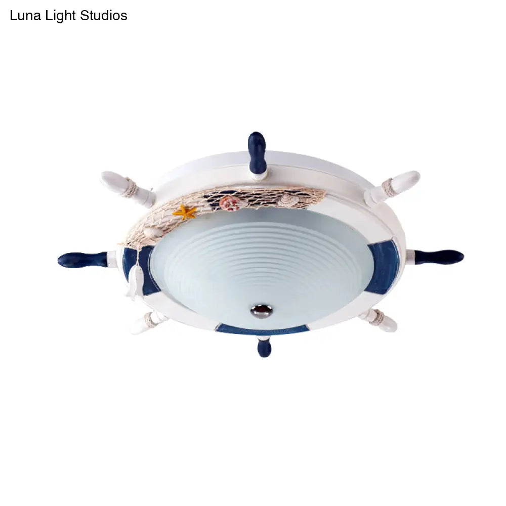 Nautical Style Metal Flush Light For Game Room - White Rudder Ceiling Mount