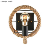 Nautical Style Rope Wall Sconce Lighting - Black Finish Round/Oval Shape 1 Light