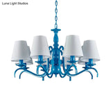 Nautical Suspension Chandelier - Tapered Metal Shade 10 Blue Heads Living Room Light