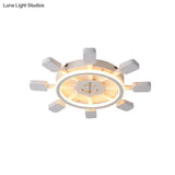 Nautical White Flush Ceiling Lamp For Child’s Bedroom: Rudder Anchor Design