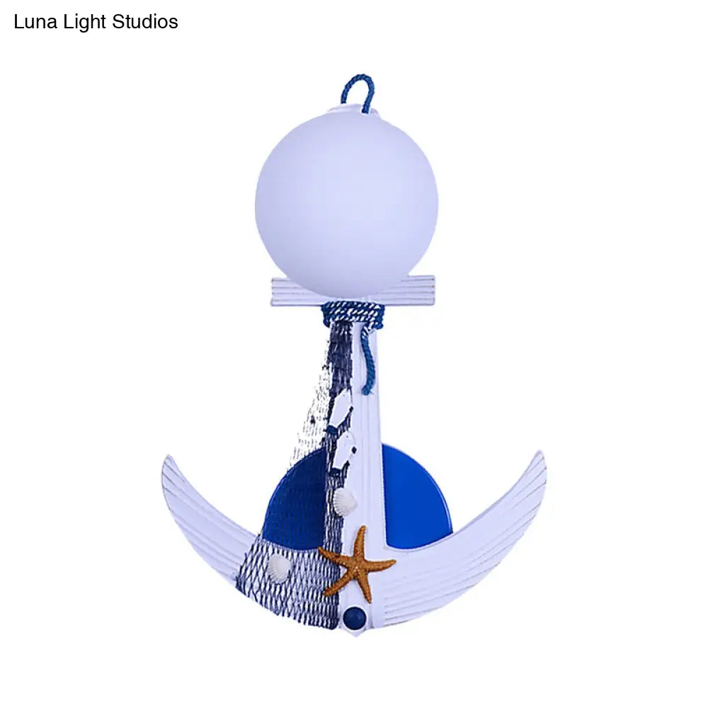 Nautical White Wall Sconce With Anchor Design: 1-Light Metal Light For Front Door