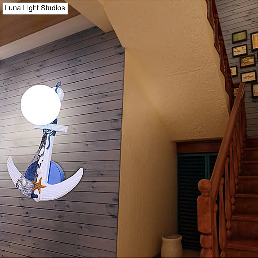 Nautical White Wall Sconce With Anchor Design: 1-Light Metal Light For Front Door