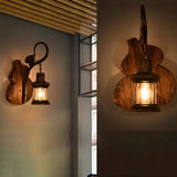Nautical Wood Kerosene Lantern Wall Lamp: Brown Mount Light With Backplate / E