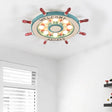 Nautical Wood Rudder Flushmount Ceiling Lamp - 8-Light Children’s Room Lighting In Green/Red With