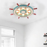 Nautical Wood Rudder Flushmount Ceiling Lamp - 8-Light Children’s Room Lighting In Green/Red With