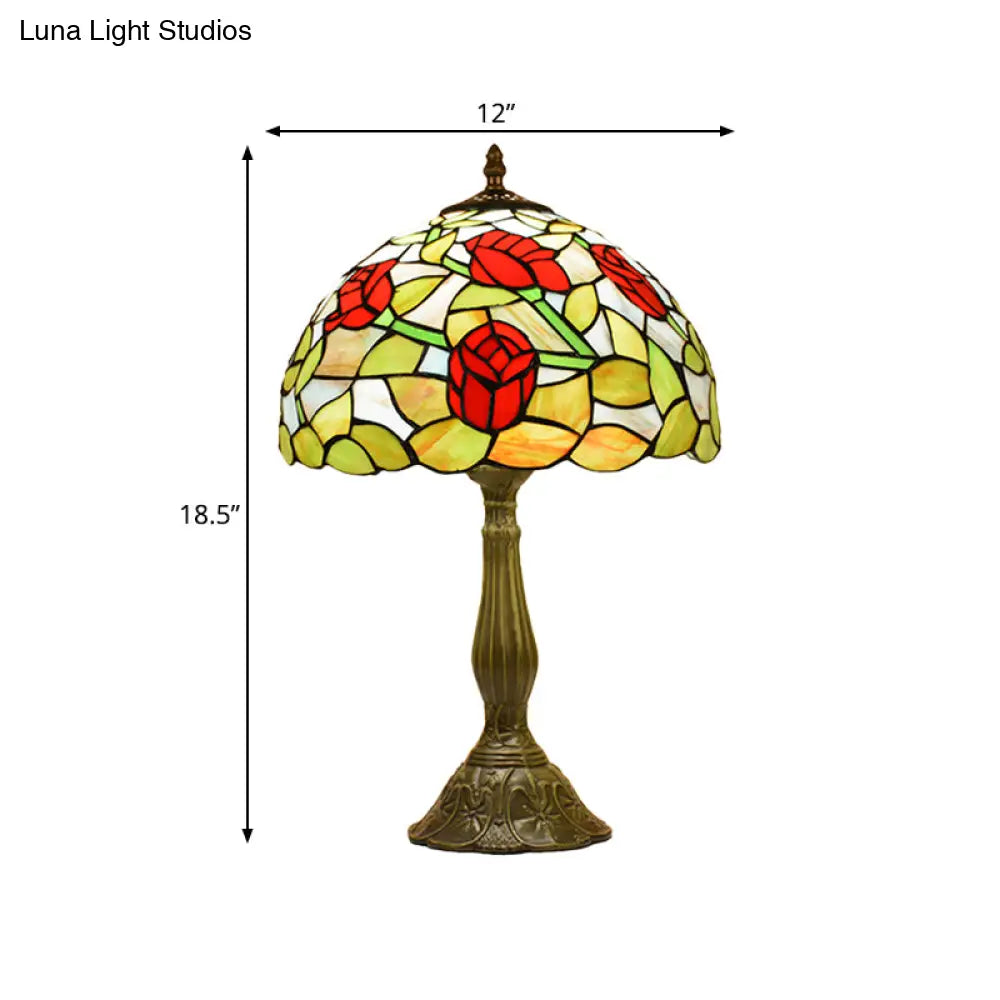 Nolwenn - Rose Night Stand Light Tiffany Red/Orange Art Glass Single Bronze Finish Table Lamp For