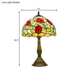 Nolwenn - Rose Night Stand Light Tiffany Red/Orange Art Glass Single Bronze Finish Table Lamp For
