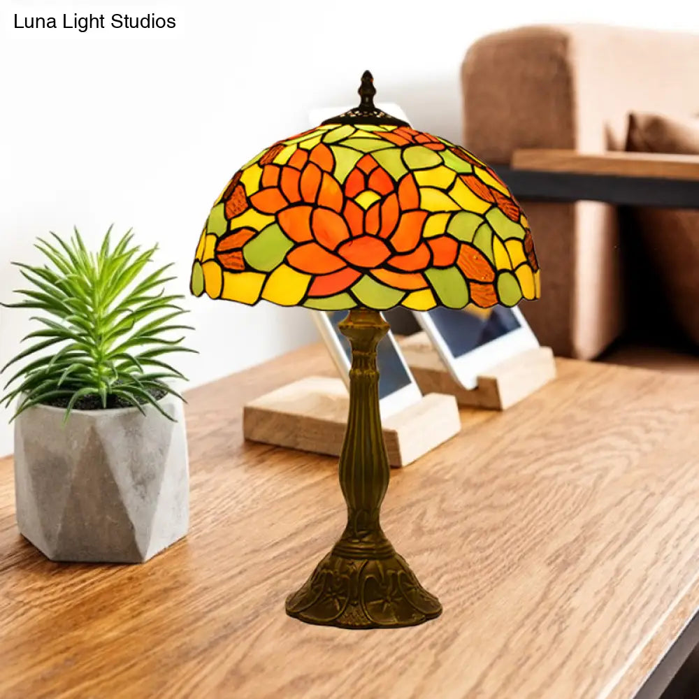 Nolwenn - Rose Night Stand Light Tiffany Red/Orange Art Glass Single Bronze Finish Table Lamp For