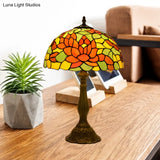 Nolwenn - Rose Night Stand Light Tiffany Red/Orange Art Glass Single Bronze Finish Table Lamp For