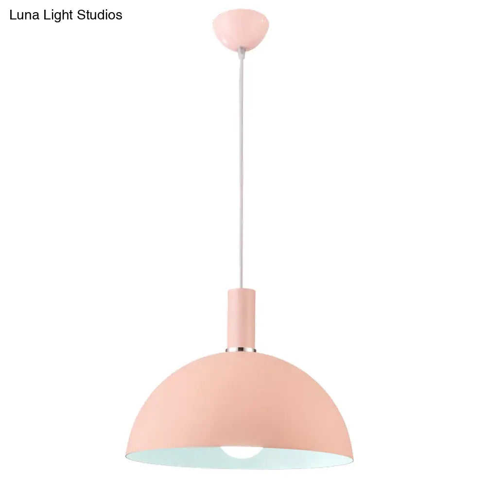Nordic 1-Head Aluminum Hemisphere Pendant Light With Inner Pendulum - Pink And White Ideal For