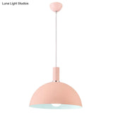 Nordic 1-Head Aluminum Hemisphere Pendant Light With Inner Pendulum - Pink And White Ideal For