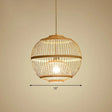Nordic 1-Head Bamboo Pendant Lamp - Wood Cage Suspension Light For Dining Room / 16’