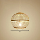 Nordic 1-Head Bamboo Pendant Lamp - Wood Cage Suspension Light For Dining Room / 16’