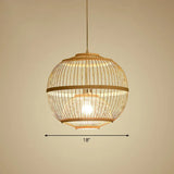 Nordic 1-Head Bamboo Pendant Lamp - Wood Cage Suspension Light For Dining Room / 18’
