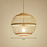 Nordic 1-Head Bamboo Pendant Lamp - Wood Cage Suspension Light For Dining Room / 23.5’