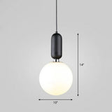 Nordic 1-Light Global Hanging Light Fixture With Opaline Glass Shade Black / 10’