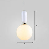 Nordic 1-Light Global Hanging Light Fixture With Opaline Glass Shade White / 8’