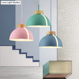 Nordic 1 Light Metal Shade Suspension Pendant - Pink/White/Black Dome Ceiling
