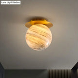 Nordic 1 - Light Stained Glass Flush Mount Lamp: Elegant Brass Finish Ceiling Light For Corridor