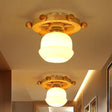 Nordic 1-Light White Glass Flushmount Ceiling Light With Wheel Backplate - Ideal For Bathrooms