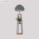 Nordic 2-Tier Wood Floor Lamp With Feather Shade - Grey/White