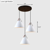 Nordic 3-Light Pendant Cluster With Conical Metal Shade & Leather Strap
