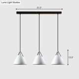 Nordic 3-Light Pendant Cluster With Conical Metal Shade & Leather Strap