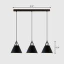 Nordic 3-Light Pendant Cluster With Conical Metal Shade & Leather Strap Black / Linear