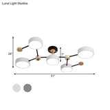 Nordic 5-Bulb Semi Flush Ceiling Lamp With Vine Design In White/Grey