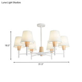 Nordic 6 - Light White - Wood Chandelier With Fabric Lampshade