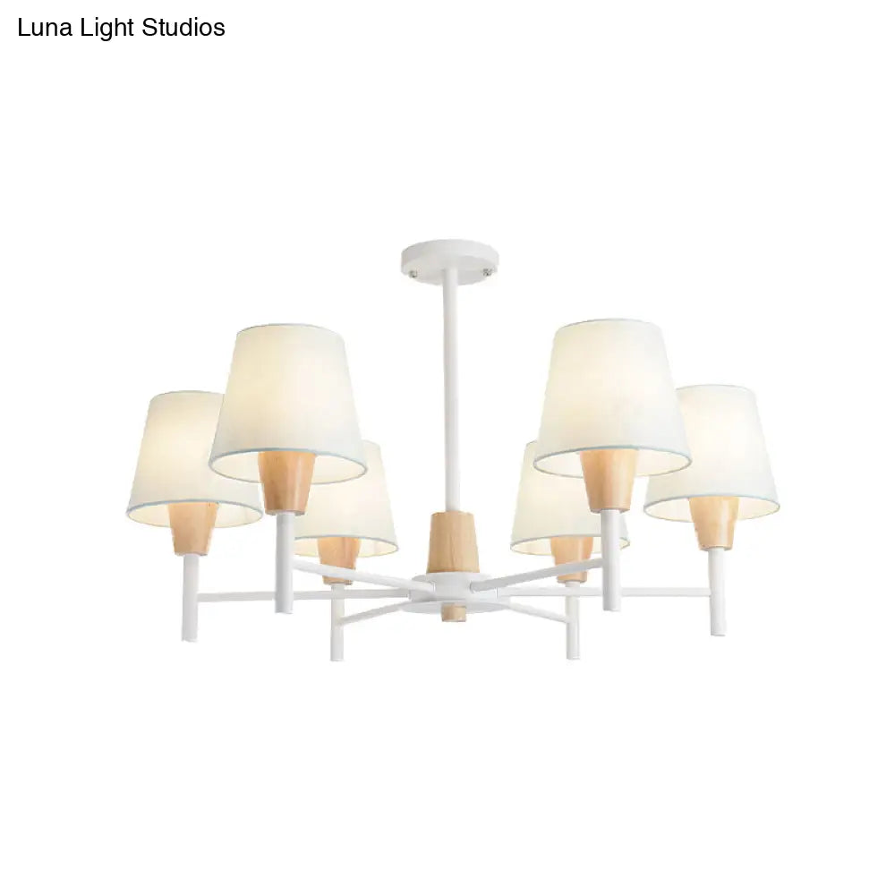 Nordic 6 - Light White - Wood Chandelier With Fabric Lampshade