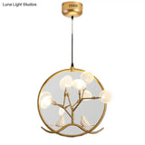 Nordic Acrylic Branch 9-Light Chandelier With Bird And Ring Decoration