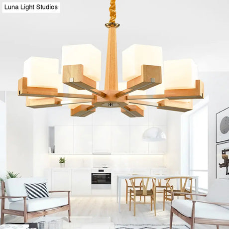 Nordic Acrylic Chandelier Pendant Lamp With Wood Chain Hang/Flushmount For Dining Room - 3/5/8 Heads