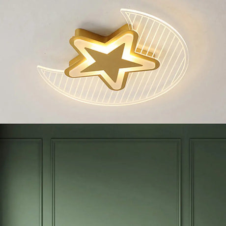 Nordic Acrylic Crescent And Star Led Flush Light Ceiling Fixture For Bedroom Gold / 16.5’ Warm