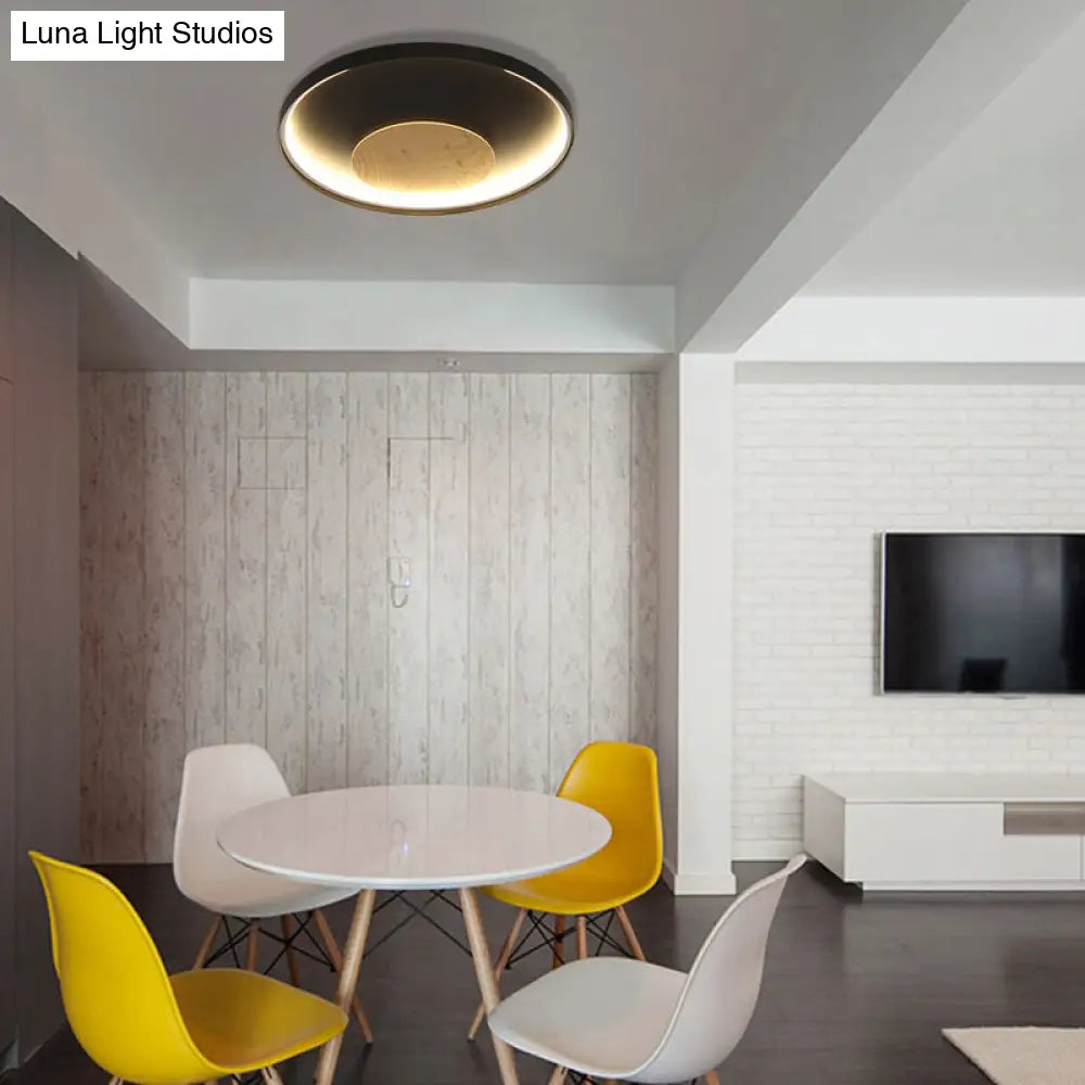 Nordic Acrylic Led Ceiling Flush Light In Black/White Wood - 12/16/19.5 Inch Wide