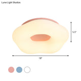 Nordic Acrylic Led Doughnut Flushmount Light For Kids’ Bedroom In White/Blue/Pink