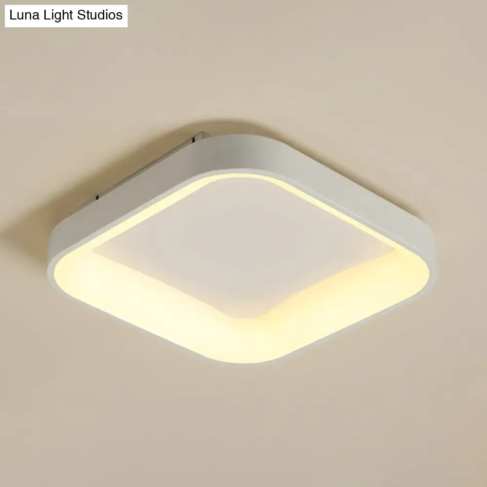 Nordic Acrylic Led Flush Mount Ceiling Fixture For Bedroom - Grey/White Squared Ring 16’/19.5’ W