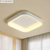 Nordic Acrylic Led Flush Mount Ceiling Fixture For Bedroom - Grey/White Squared Ring 16’/19.5’ W