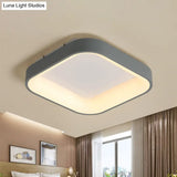 Nordic Acrylic Led Flush Mount Ceiling Fixture For Bedroom - Grey/White Squared Ring 16’/19.5’ W