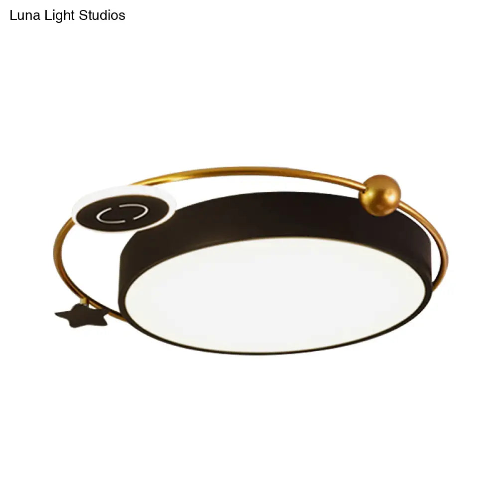 Nordic Acrylic Led Flush Mount With Cloud Sun And Moon Design In Black/Gold For Bedroom Lighting