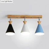 Nordic Adjustable 3 - Light Semi Flush Ceiling Lamp For Living Room - Metal Conical Design