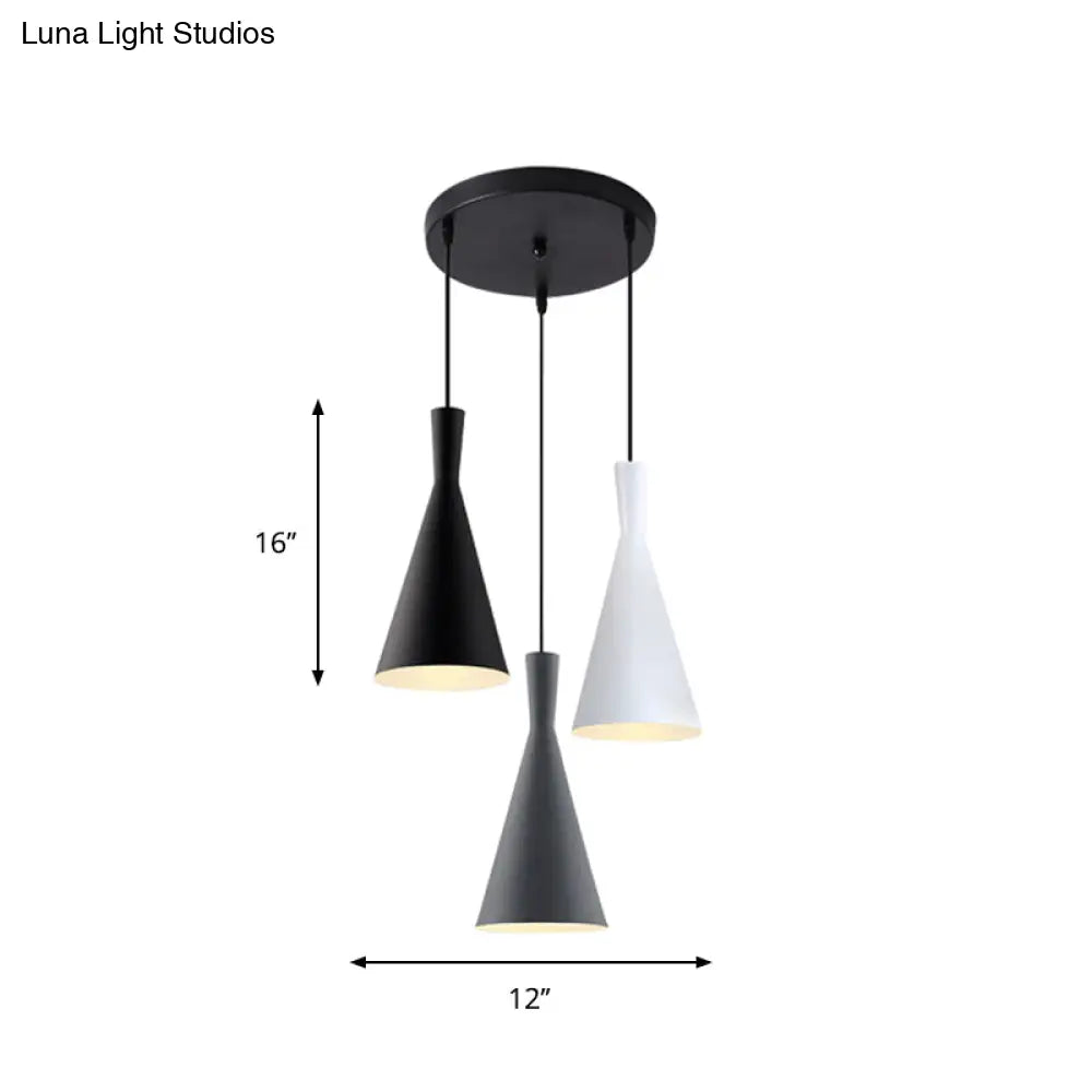 Nordic Aluminum Cluster Pendant Light With 3 Heads In Black-Grey-White Colors